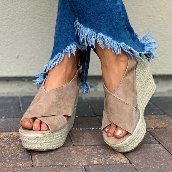 Suede Crisscross Espadrille Platform Wedge Sandal - Picture 3 of 7